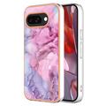 Google Pixel 9a Marble Pattern Galvanizirana IMD TPU Futrola - Plava / Roze