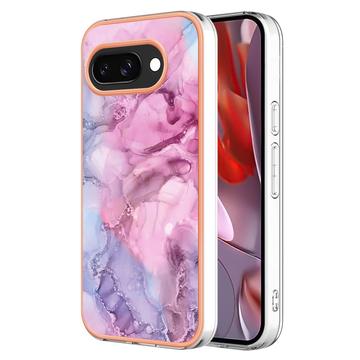 Google Pixel 9a Marble Pattern Galvanizirana IMD TPU Futrola - Plava / Roze
