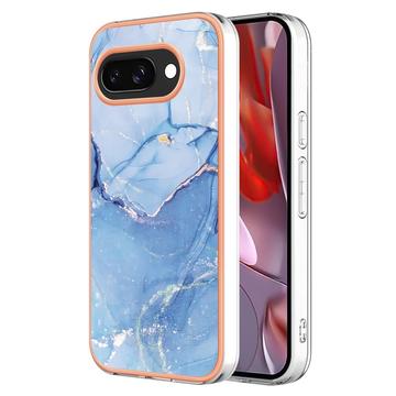 Google Pixel 9a Marble Pattern Galvanizirana IMD TPU Maska - Plava