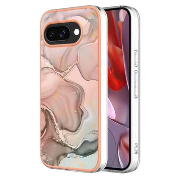 Google Pixel 9a Marble Pattern Galvanizirana IMD TPU Maska - Roza