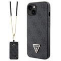iPhone 15 Guess 4G Strass Triangle Metal Logo Maska sa Crossbody Kaišem - Crna