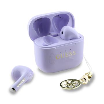 Guess Charm True Wireless Earphones with Glossy Effect & Classic Logo Print - Purple