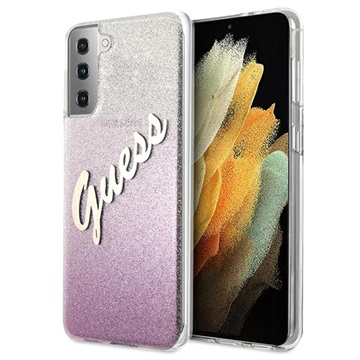 Guess Glitter Gradient Script Samsung Galaxy S21+ 5G Maska - Roze