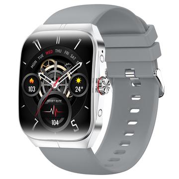 HK80 Smart Watch with AMOLED Curved Screen, Bluetooth Call, Health Monitor & NFC - Silver