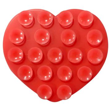 Heart-Shaped Double-Sided Silicone Suction Cup Holder for Smartphones - Red