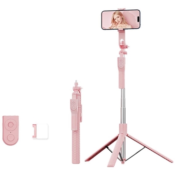 K50 Bluetooth Selfie Stick Tripod with TikTok Remote Control, 6-Mode Fill Light - Pink
