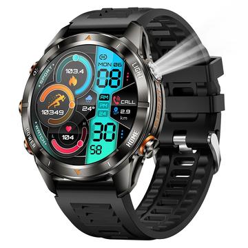 KT80 Sports Smart Watch - 3ATM Waterproof, Bluetooth Calling, 1.46" HD Touchscreen, Integrated Flashlight - Black