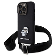 iPhone 15 Pro Karl Lagerfeld Saffiano Crossbody Metal Karl & Choupette Maska - Crna