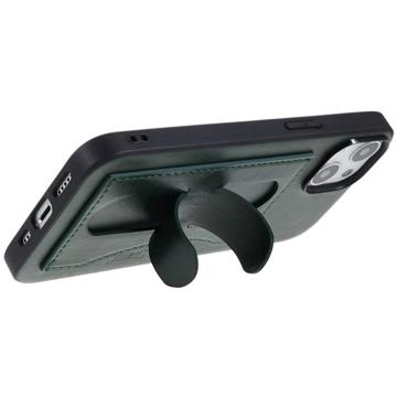 iPhone 14 Plus Zaštitna Maska Obložena Kožom sa Džepom za Kartice - Zelena