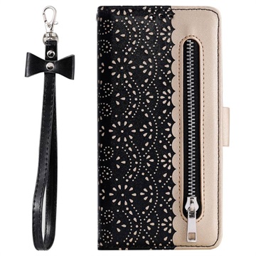 Lace Pattern iPhone XI Max Wallet Case - Black