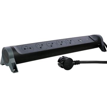 Legrand 049429 5-Outlet 2P+T Rotating Power Strip with USB-A & USB-C – 3680W/16A - Black