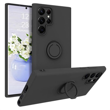 Samsung Galaxy S22 Ultra 5G Liquid Silikonska maska sa Prstenom - Crna