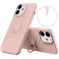 iPhone 13 Liquid Silikonska maska sa Prstenom - Pink