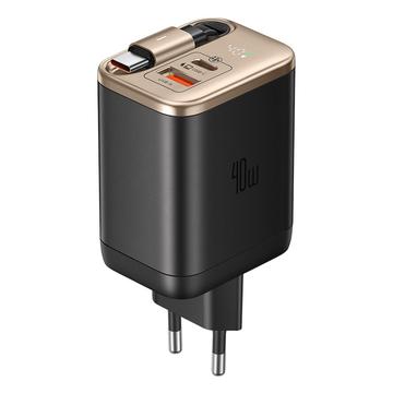 Mcdodo CH-4281 40W GaN Fast Charger with 65cm Retractable USB-C Cable and USB-C, USB-A Ports - Desert Gold