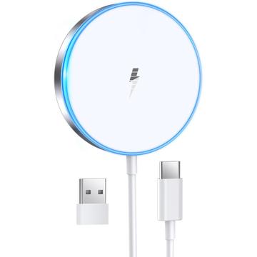 Magnetic Wireless Charger with LED Light - 15W - White
