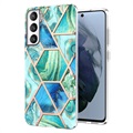 Marble Pattern Galvanizirana IMD Samsung Galaxy S21 FE 5G TPU Maska - Zelena