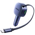 Momax 60W Car Charger with Retractable USB-C Cable - Dark Grey