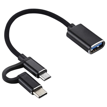 Pleteni USB 3.0 to USB-C / MicroUSB OTG Kabl Adapter - Crni