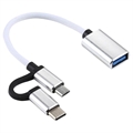 Pleteni USB 3.0 to USB-C / MicroUSB OTG Kabl Adapter - Beli
