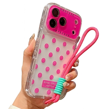 iPhone 17 Pro Max PC / TPU Cover with Lens Film & Strap - Polka Dot - Hot Pink