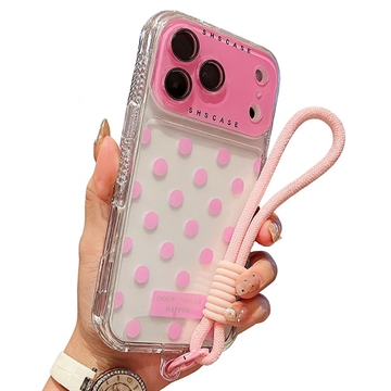 iPhone 17 Pro PC / TPU Cover with Lens Film & Strap - Polka Dot - Pink