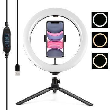 PULUZ PKT3071B 10.2" 26cm USB Dimmable LED Ring Lights Vlogging Selfie Photography Video Fill Light with Tripod Mount