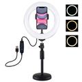 PULUZ PKT3078B 7.9" 20cm USB Dimmable Dual Color Temperature LED Ring Light with Phone Clamp + Round Base Desktop Mount