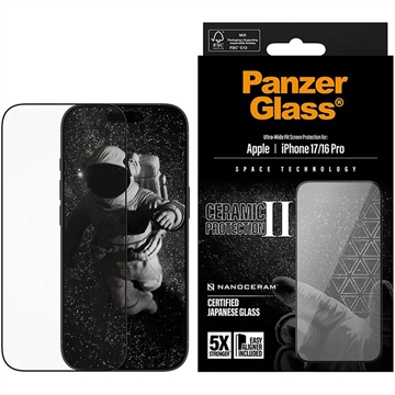 iPhone 17/16 Pro PanzerGlass Ceramic II Protection Ultra-Wide Fit EasyAligner Screen Protector - 9H - Black Edge