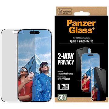 iPhone 17 Pro PanzerGlass Ultra-Wide Fit EasyAligner 2-Way Privacy Screen Protector - 9H - Black Edge
