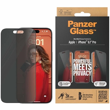 iPhone 15 Pro PanzerGlass Ultra-Wide Fit Privacy EasyAligner Zaštitno Staklo - Crne Ivice