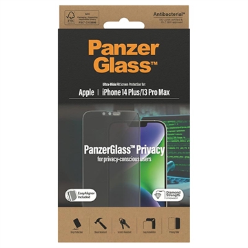 iPhone 13 Pro Max/14 Plus PanzerGlass Ultra-Wide Fit Privacy EasyAligner Zaštitno Staklo - Crne Ivice