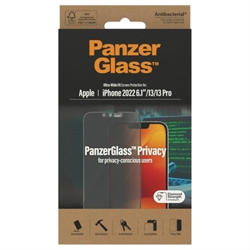 PanzerGlass Ultra-Wide Fit Privacy iPhone 13/13 Pro/14 Zaštitno Staklo - Crno - 9H