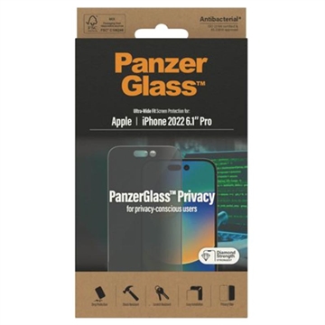 PanzerGlass Ultra-Wide Fit Privacy iPhone 14 Pro Zaštitno Staklo - Crno - 9H