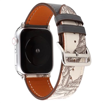 Apple Watch Series 9/8/SE (2022)/7/SE/6/5/4/3/2/1 Kožni Kaiš sa Motivom - 41mm/40mm/38mm - Crni