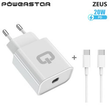 Powerstar Zeus Wall Charger with USB-C Cable - 20W - White