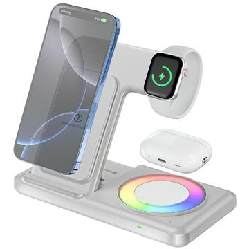 Q50D 4-in-1 Foldable Wireless Charger with RGB Ambient Light - 15W - White
