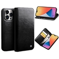 Qialino Classic iPhone 14 Pro Max Kožna Novčanik-Futrola - Crna
