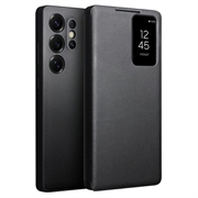 Samsung Galaxy S25 Ultra Qialino Smart View Flip Kožna maska - Crna