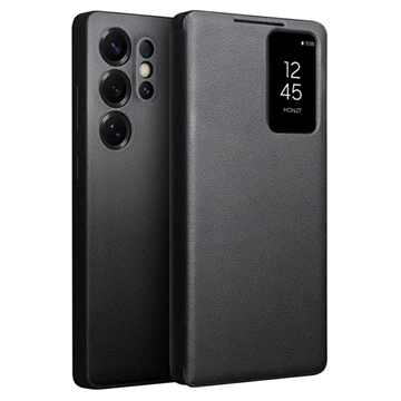 Samsung Galaxy S25 Ultra Qialino Smart View Flip Kožna maska - Crna