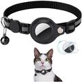 Reflective Pet Collar with AirTag 1/2 Holder and Bell - Cats and Small Dogs - Black