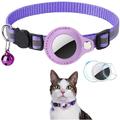 Reflective Pet Collar with AirTag 1/2 Holder and Bell - Cats and Small Dogs – Purple