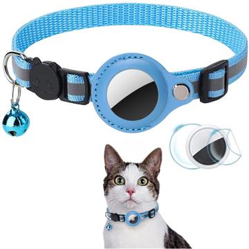 Reflective Pet Collar with AirTag 1/2 Holder and Bell - Cats and Small Dogs - Sky Blue