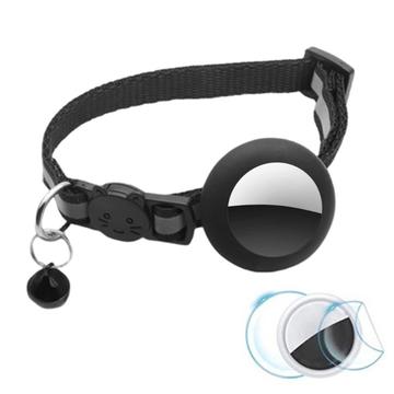 Reflective Pet Collar with Bell, Silicone Case and Protection Film Set for AirTag 1/2 - Black