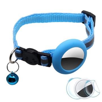 Reflective Pet Collar with Bell, Silicone Case and Protection Film Set for AirTag 1/2 - Blue