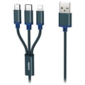 Remax Gition 3-in-1 USB Kabl - Lightning, Tip-C, MicroUSB - Plavi