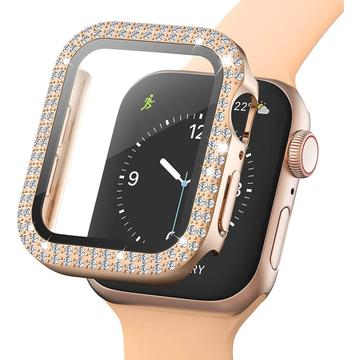 Dekorativni Veštački Dijamant Apple Watch SE (2022)/SE/6/5/4 Maska sa Zaštitnim Staklom - 44mm - Zlatno Roze