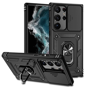 Samsung Galaxy S23 Ultra 5G Hibridna Maska sa Rotirajućim Prstenom i Štitnikom za Kameru - Crna