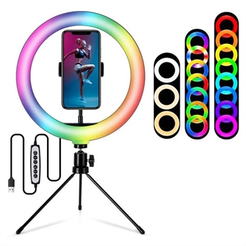 S26-RGB 10" RGB LED Ring Light Selfie Photography Fill Light with Phone Holder and Tripod