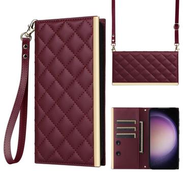 Samsung Galaxy S23 Luxury Quilted Wallet Case - Wine Red