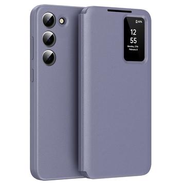 Samsung Galaxy S23 Smart Clear View Flip Case with Card Slot - Grey Purple